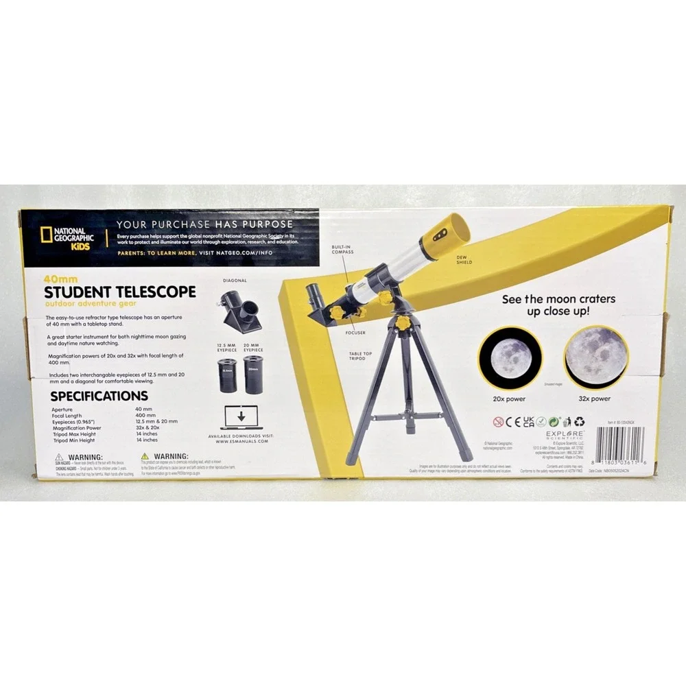 National Geographic Kids 40 mm‎ Student Telescope Tabletop Set 20X & 32X NEW